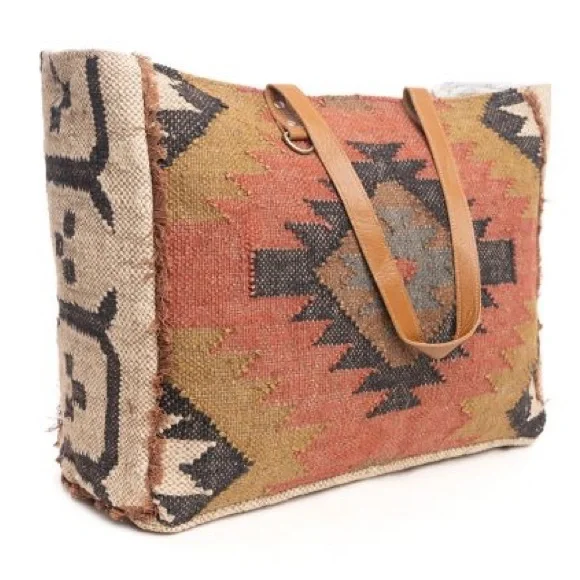 New Myra Bag upcycled Rug Canvas Leather Weekender Travel XL extra large gift - Picture 3 of 7